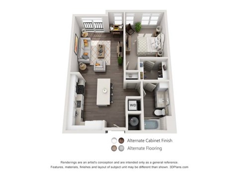 Floor plan for 1 bed, 1 bath, 760 sqft